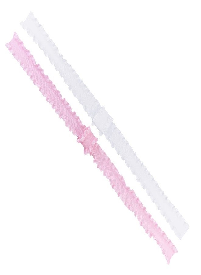 Wee Ones Baby Girls' Two Stretch Ruffle Edge Satin Add-A-Bow Baby Head Bands, 0-6 Months, White and Light Pink - Image 1